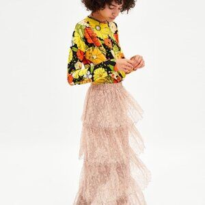 ZARA Lace Multi Layer Ruffle PINK Midi Skirt - Super cute!
